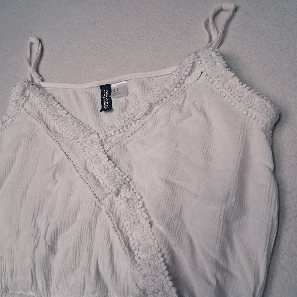 Divided White Lace Trim Crop Top